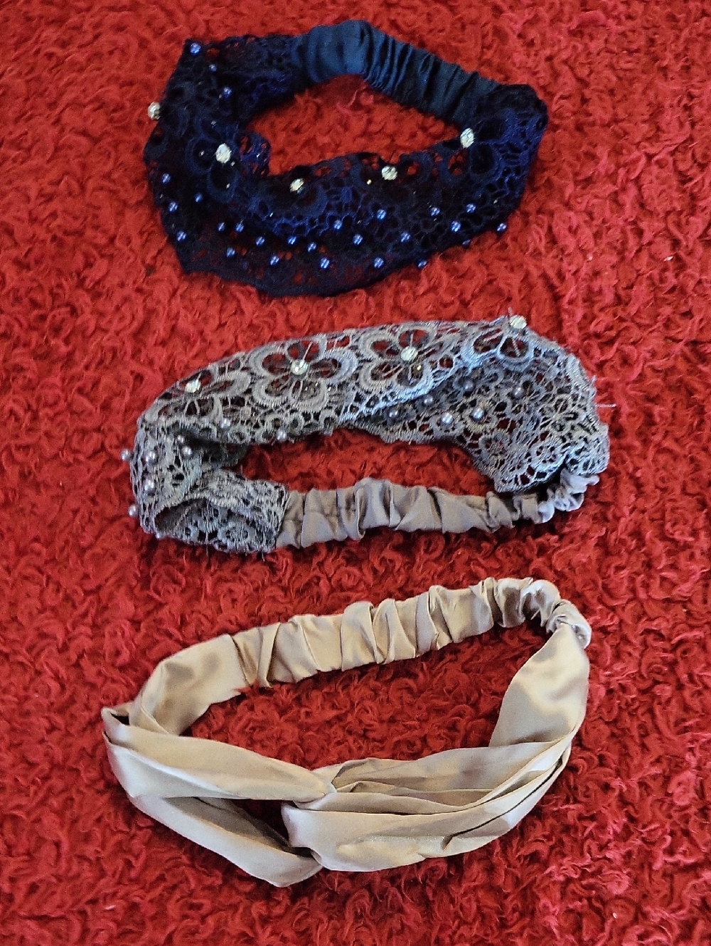Neutral Beige Lace and Jewel Headband Set - Women Accessories